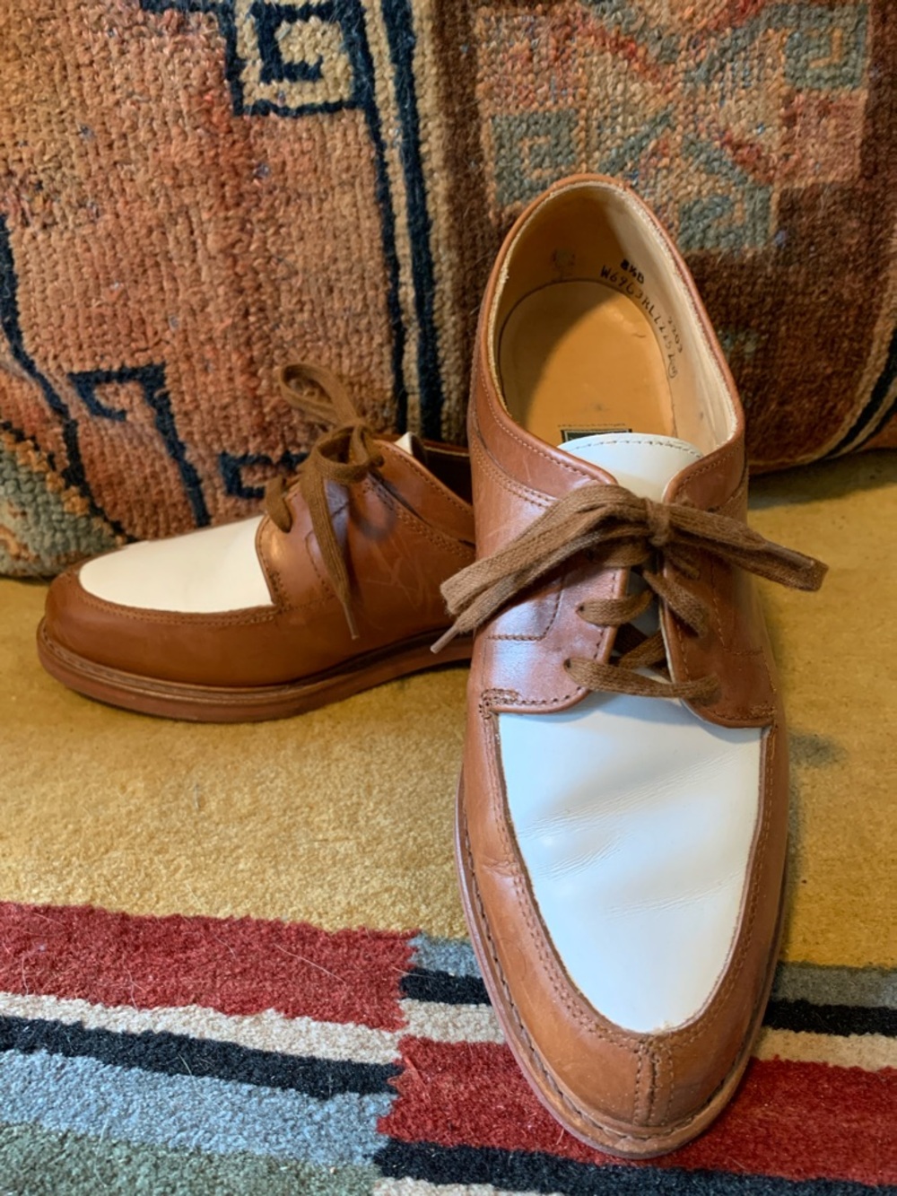 Vintage Ralph Lauren Country Brown and White Leather Lace-Up Shoes